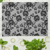 Zwart kant patroon op witte achtergrond theedoek (Gevouwen)