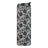 Zwart kant patroon op witte achtergrond thermosbeker (Gedraaid links)