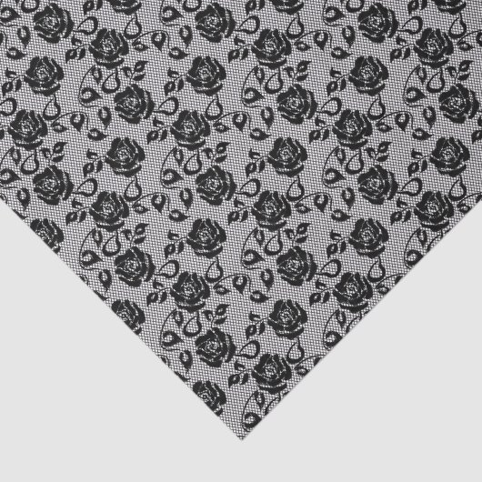 Zwart kant patroon op witte achtergrond tissuepapier (Detail)