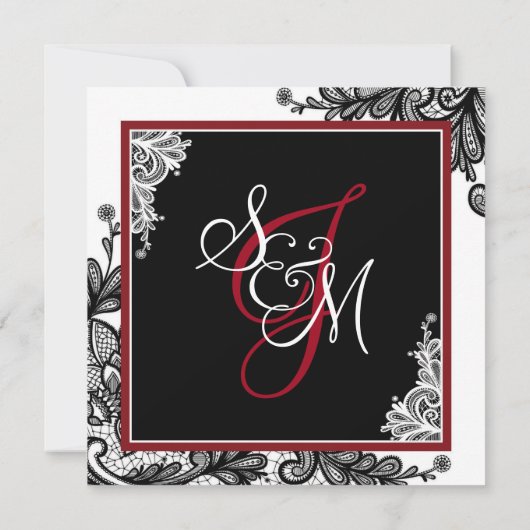 Zwart Kant Wit Moderne Gothic Bruiloft Uitnodiging (Achterkant)