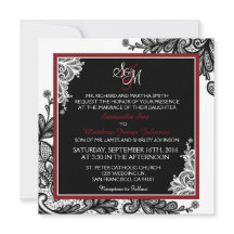 Zwart Kant Wit Moderne Gothic Bruiloft Uitnodiging