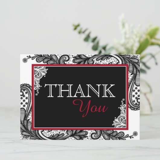 Zwart Kant Wit Moderne Gothic Dank u Bedankkaart (Staand voorkant)