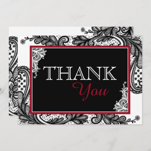 Zwart Kant Wit Moderne Gothic Dank u Bedankkaart (Voorkant / Achterkant)