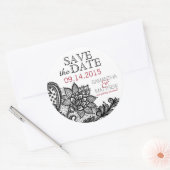 Zwart Kant Wit Moderne Gothic Sla het Datumlabel o Ronde Sticker (Envelop)