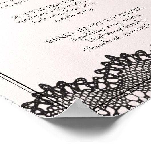 Zwart Kanten Roze Bachelorette Drank- of Barmenu Poster (Hoek)