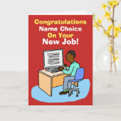 Zwart kantoorpersoneel op Computer. Nieuwe baan. Kaart (Gele Bloem)