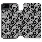 Zwart kantpatroon op witte achtergrond incipio iPhone portemonnee hoesje (Agenda Open)