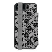 Zwart kantpatroon op witte achtergrond incipio iPhone portemonnee hoesje (Agenda Achterkant)