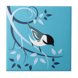 Zwart kapotte cichorei op boomtak tegeltje