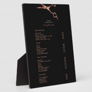 Zwart kapsalon koper prijstlijst menu display fotoplaat