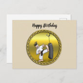 Zwart karaat man dat een zwarte trainingstas schop briefkaart (Voorkant / Achterkant)