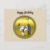 Zwart karaat man dat een zwarte trainingstas schop briefkaart (Voorkant)