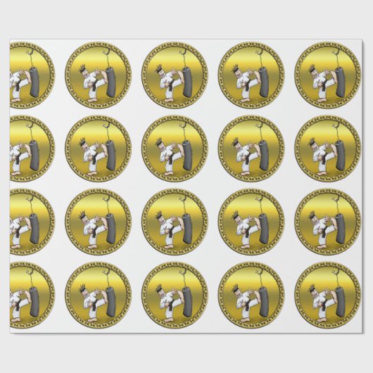 Zwart karaat man dat een zwarte trainingstas schop cadeaupapier (Vlak)