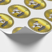 Zwart karaat man dat een zwarte trainingstas schop cadeaupapier (Hoek)