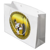 Zwart karaat man dat een zwarte trainingstas schop groot cadeauzakje (Achterkant Gekanteld)