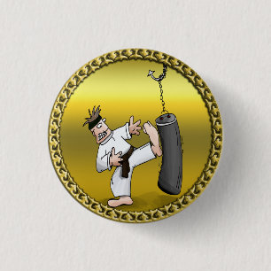 Zwart karaat man dat een zwarte trainingstas schop ronde button 3,2 cm