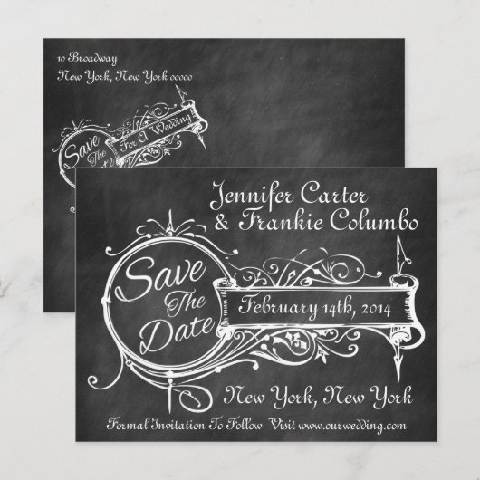 zwart karton bespaart de datum aankondigingskaart (Voorkant / Achterkant)