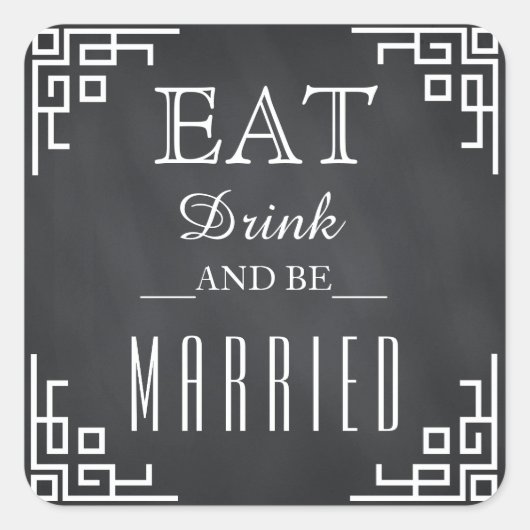 Zwart karton eet, Drink en trouwdag Vierkante Sticker (Voorkant)