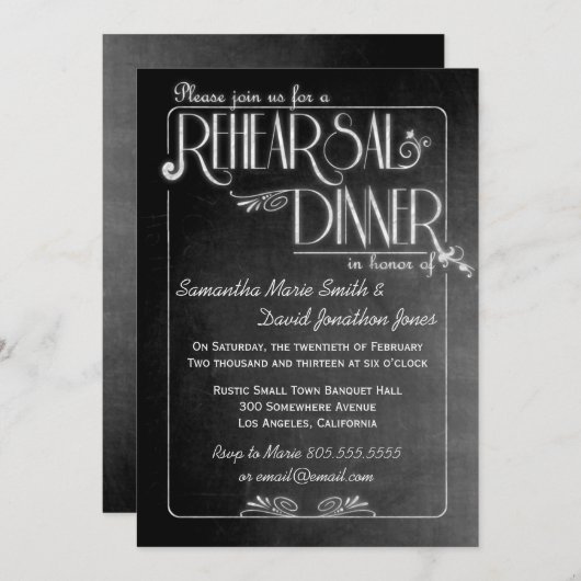 Zwart karton Elegant repetitief diner Invite Kaart (Voorkant / Achterkant)