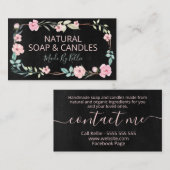 Zwart karton met handgemaakte zeep en kaarsen visitekaartje (Voorkant / Achterkant)