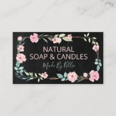 Zwart karton met handgemaakte zeep en kaarsen visitekaartje (Voorkant)