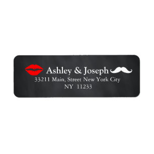 Zwart karton Mustache en Kiss Custom Monogram Etiket