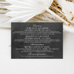 zwart karton Vlourish Wedding Informatiekaartje<br><div class="desc">Elegante  geïnspireerde bruiloft informatie behuizing kaart ontwerp. Rustieke zwarte krijtbord geweven achtergrond look met witte tekst design. Personaliseer de aangepaste tekst met een routebeschrijving naar uw ceremonie- en ontvangstlocaties,  uw hotelaccommodaties,  trouwwebsite of andere informatie voor uw gasten.</div>