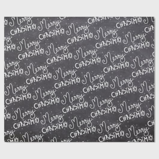 Zwart karton wit script kerst cadeaupapier (Vlak)