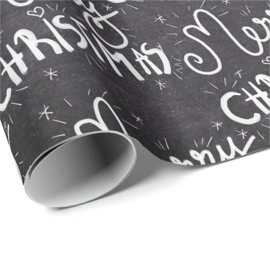 Zwart karton wit script kerst cadeaupapier (Rol Hoek)