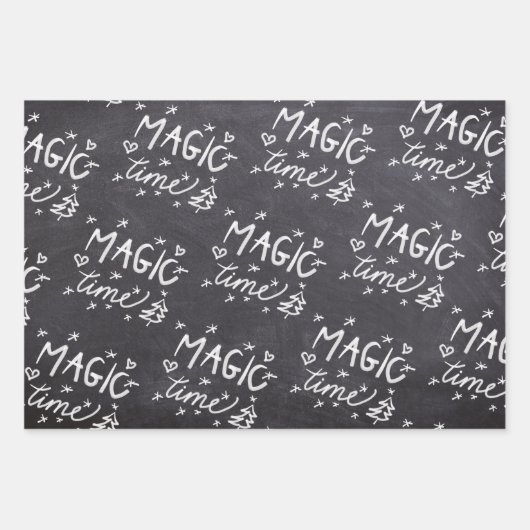 Zwart karton wit script kerst inpakpapier vel (Voorkant 2)