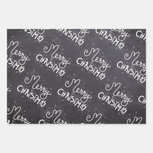 Zwart karton wit script kerst inpakpapier vel (Voorkant)