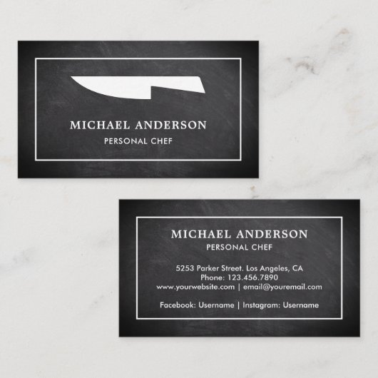 Zwart karton Witte keuken Knife Persoonlijke Chef Visitekaartje (Voorkant / Achterkant)