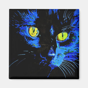 Zwart kat artistiek portret met opvallend geel E Magneet