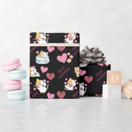 zwart kat baby meisje verjaardag cadeaupapier (Baby Shower)