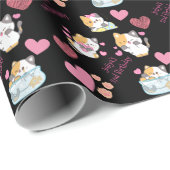 zwart kat baby meisje verjaardag cadeaupapier (Rol Hoek)