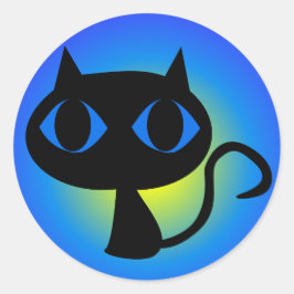 Zwart Kat Blauw verloop Ronde Sticker