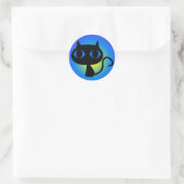 Zwart Kat Blauw verloop Ronde Sticker (Tas)