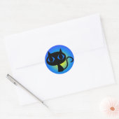 Zwart Kat Blauw verloop Ronde Sticker (Envelop)