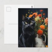 Zwart Kat  Bloem Stilleven Schilderij Briefkaart (Voorkant / Achterkant)