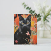 Zwart Kat  Bloemen Schilderen Briefkaart (Staand voorkant)