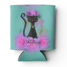 Zwart Kat bloemkroon zittend in roze rozen