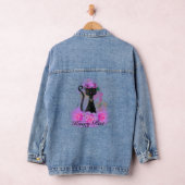 Zwart Kat bloemkroon zittend in roze rozen Denim Jacket (Hangar)