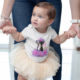 Zwart Kat bloemkroon zittend in roze rozen Romper