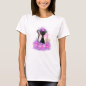 Zwart Kat bloemkroon zittend in roze rozen T-shirt (Voorkant)