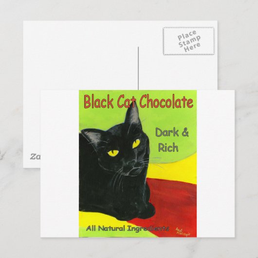 Zwart kat chocolade, donker en rijk briefkaart (Voorkant / Achterkant)