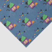 Zwart kat- en kookcake Blauw-halloween-papier Tissuepapier (Detail)