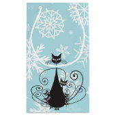 Zwart Kat Familie Witte Sneeuwvlokken op Blauwe Gi Klein Cadeauzakje (Achterkant)