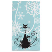 Zwart Kat Familie Witte Sneeuwvlokken op Blauwe Gi Klein Cadeauzakje (Voorkant)