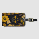 Zwart Kat Geel Ogen  Bloemen #2 Bagagelabel (Voorkant (horizontaal))