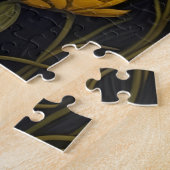 Zwart Kat Geel Ogen  Bloemen #2 Legpuzzel (Zijkant)
